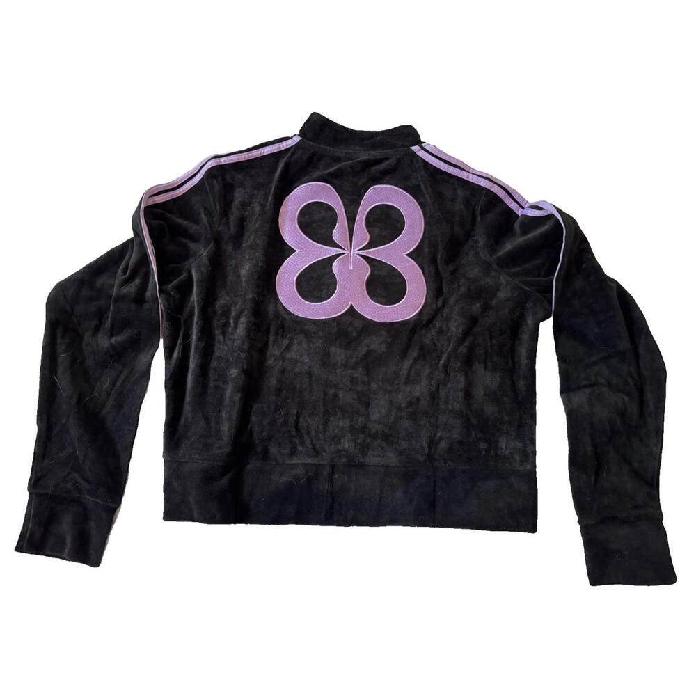 Brick Built Velour Classic Track Jacket Black & Purple Zip Women's XXL NEW